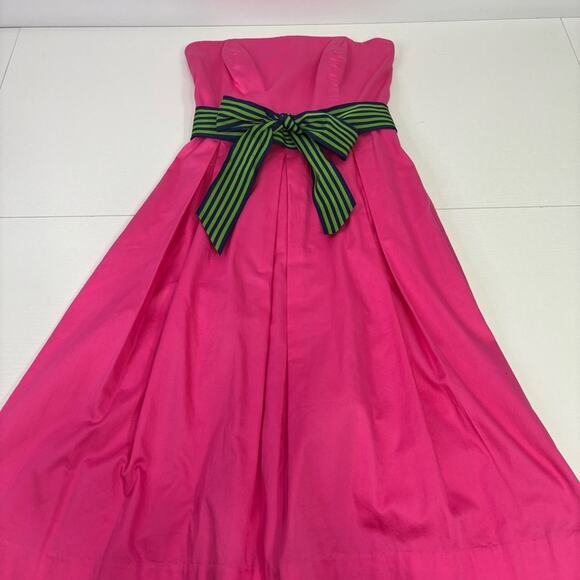 Lilly Pulitzer Pink Strapless Sundress with Green Bow Accent Size 0 MM0749 - Picture 2 of 9